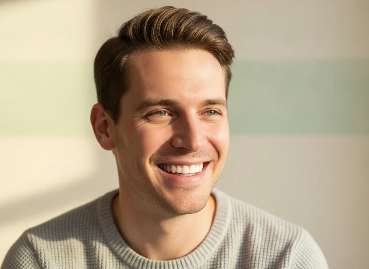 Close-up portrait of a bright, natural white smile